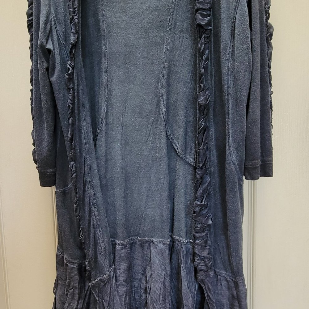 Dismero Ruffled Jacket Duster in Denim Blue XL